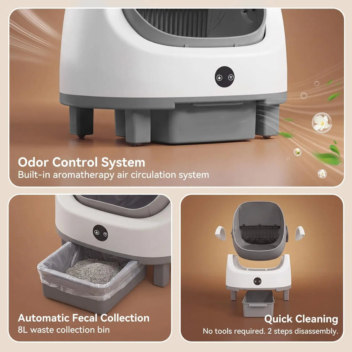 Nordivale Automatic Self Cleaning Litter Box App Control Odor Control Safety Protection For Multiple Cats With Garbage Bag Litter Mat Fragrance Box Grey
