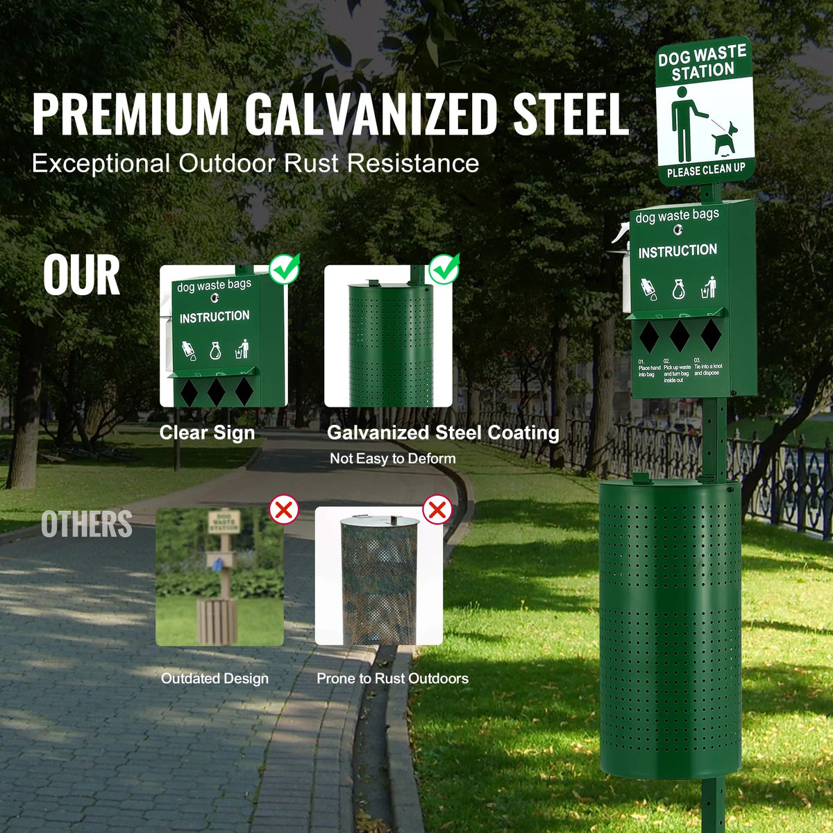 VEVOR Dog Waste Station with Hand Wash Bottle Commercial Dog Poop Station Bag Dispenser Dog Waste Disposal System for Outdoor