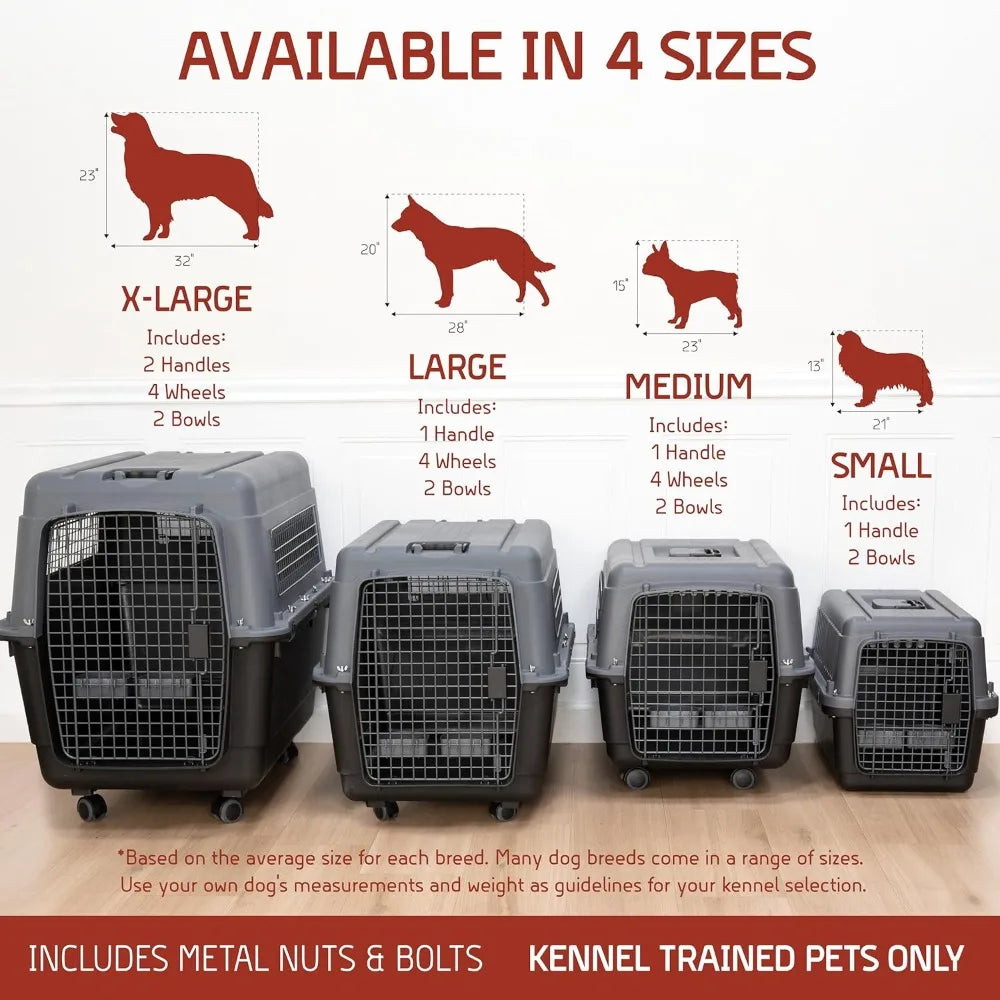 SportPet X-Large Travel Dog Kennel 32.25' Airline Compliant Durable Plastic with Removable Dividers Pet Carrier for Air Travel