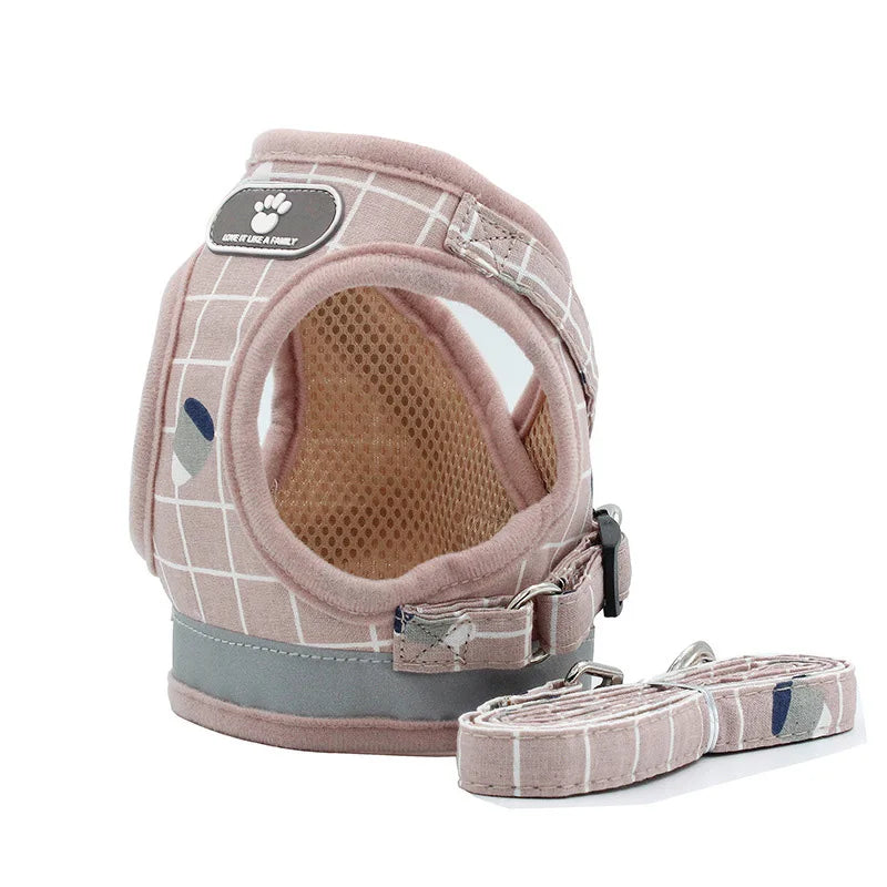Nylon Puppy Harness Vest with Leash Breathable Reflective Pet Dogs Cats Harness for Chihuahua French Bulldog Collar Dog Supplies