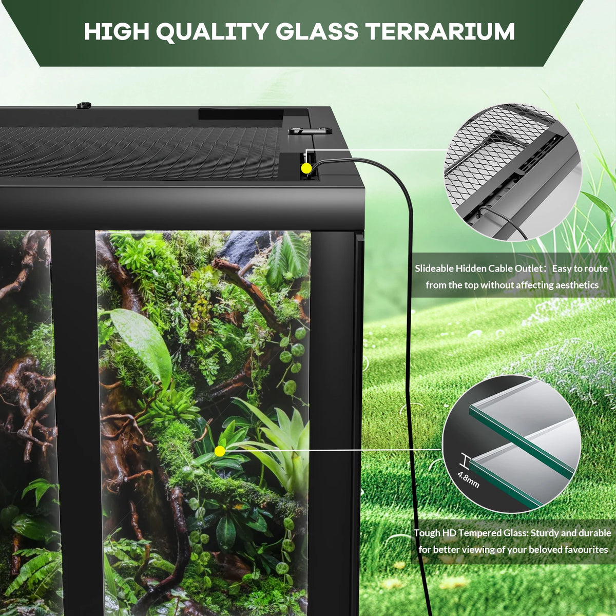 45 Gallon Reptile Vivarium, Reptile Tank, Snake Enclosure with Double Hinge Door & Top Screen Ventilation, Anti-Escape Transparent Reptile Enclosure for Bearded Dragon, Ball Python, Snake