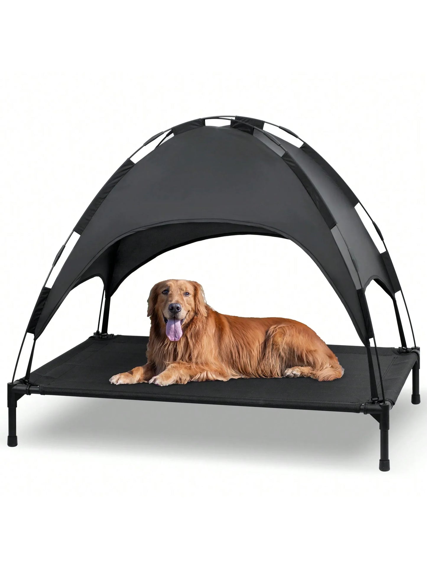 Elevated Dog Bed With Canopy, Outdoor Dog Cot With Removable Canopy Shade Tent, Portable Raised Pet Cot Cooling Bed For Dogs