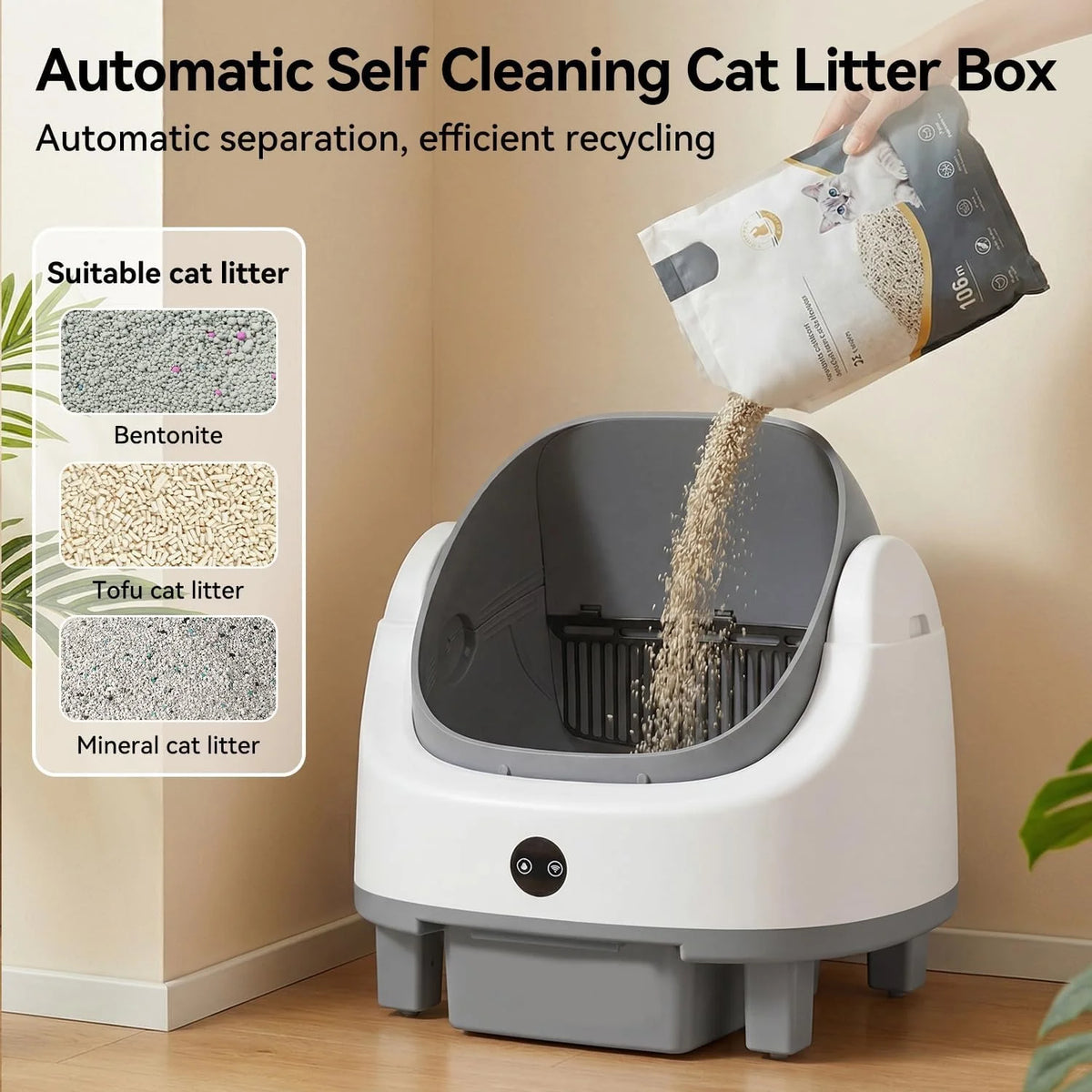 Nordivale Automatic Self Cleaning Litter Box App Control Odor Control Safety Protection For Multiple Cats With Garbage Bag Litter Mat Fragrance Box Grey