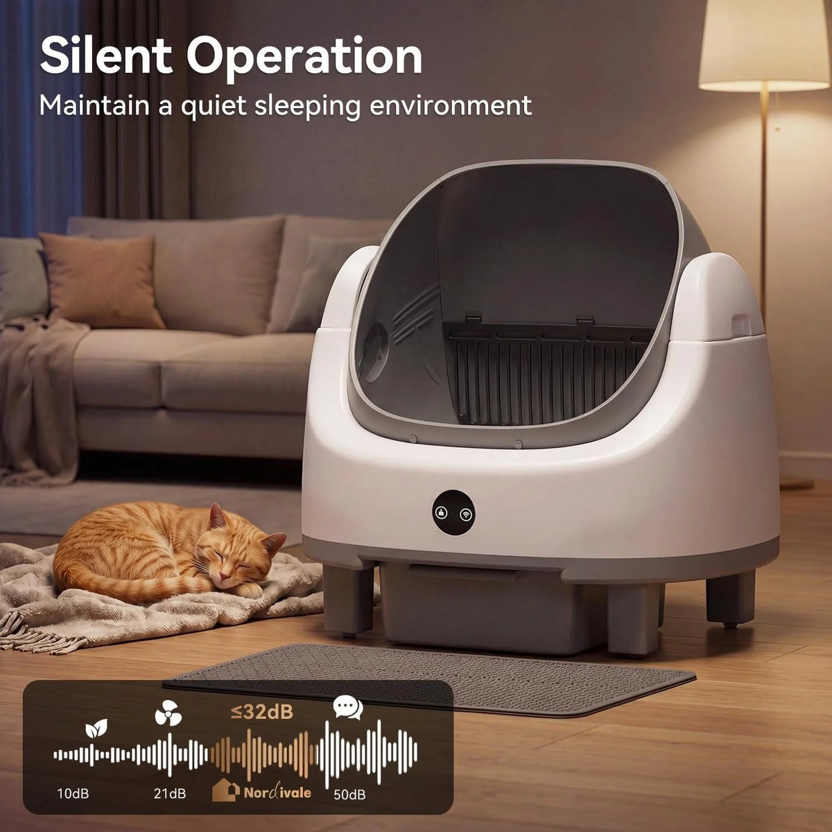 Nordivale Automatic Self Cleaning Litter Box App Control Odor Control Safety Protection For Multiple Cats With Garbage Bag Litter Mat Fragrance Box Grey