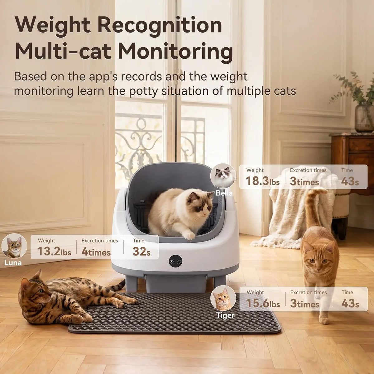 Nordivale Automatic Self Cleaning Litter Box App Control Odor Control Safety Protection For Multiple Cats With Garbage Bag Litter Mat Fragrance Box Grey