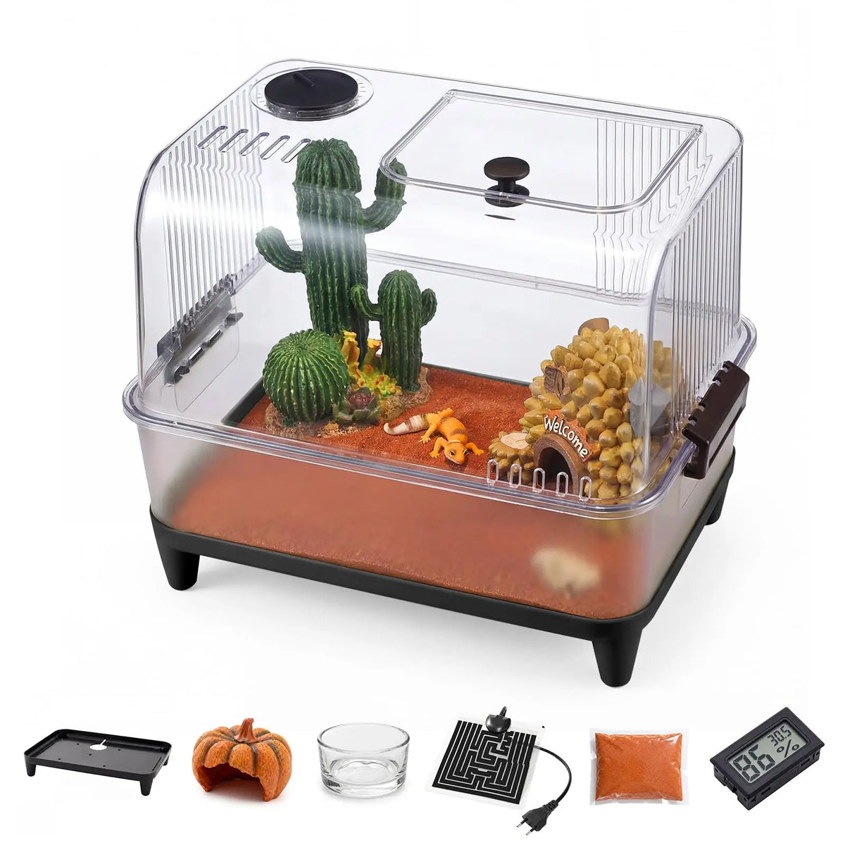 7Pcs Reptiles Terrarium Kit With Lid Heating Pad Sand Substrate Hide For Hermit Crab Bearded Dragon