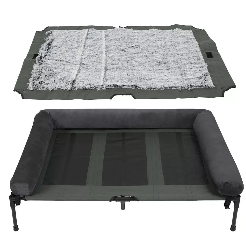 BINGOPAW Elevated Dog Bed Mesh Pet Cot with Detachable Plush Bolster Washable Raised Lounger for Indoor Outdoor Camping