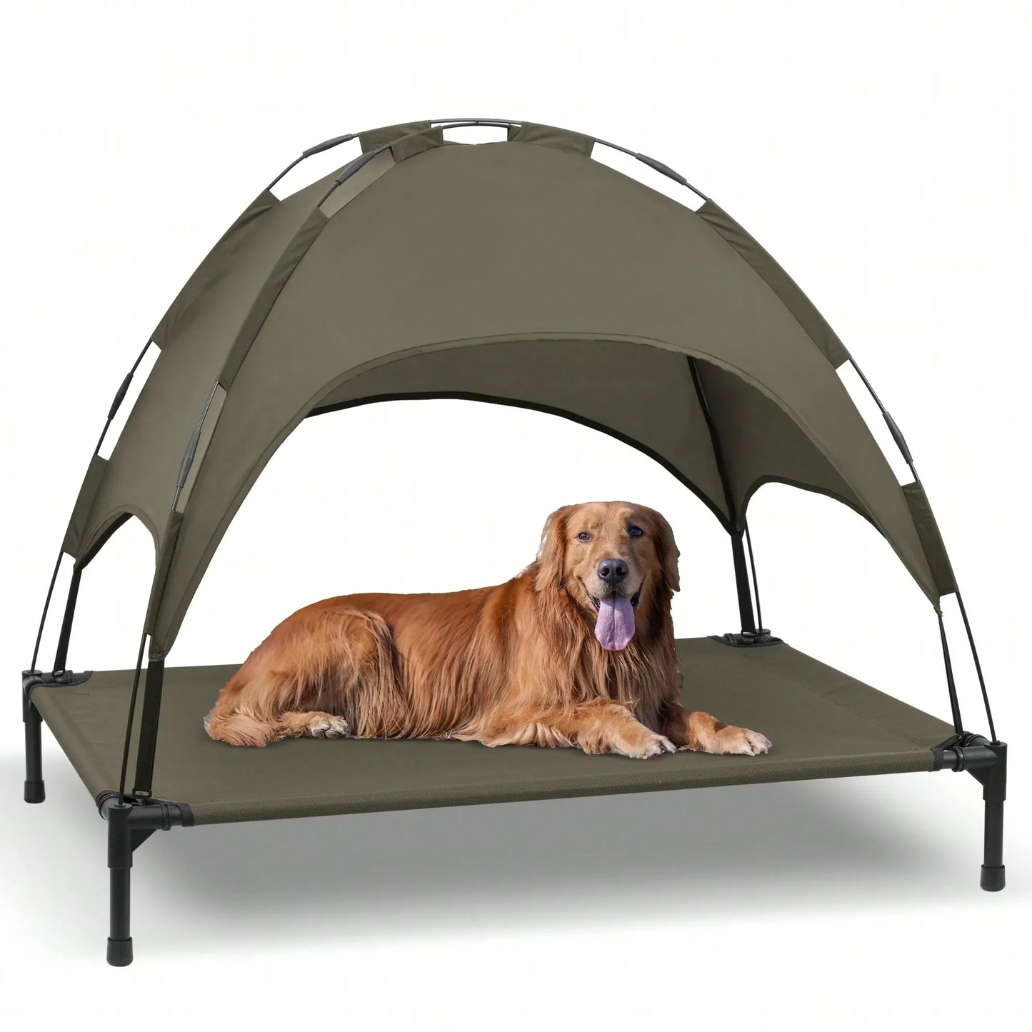 Elevated Dog Bed With Canopy, Outdoor Dog Cot With Removable Canopy Shade Tent, Portable Raised Pet Cot Cooling Bed For Dogs