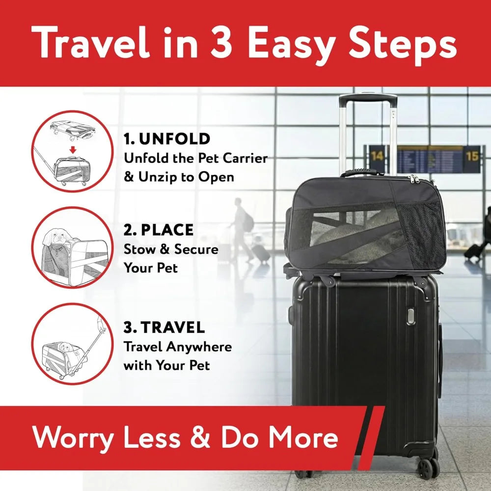 TSA Approved Dog Cat Carrier for Air Travel with Wheels Rolling 18x12x20inch Lightweight Portable Pet Cage for Plane Journey