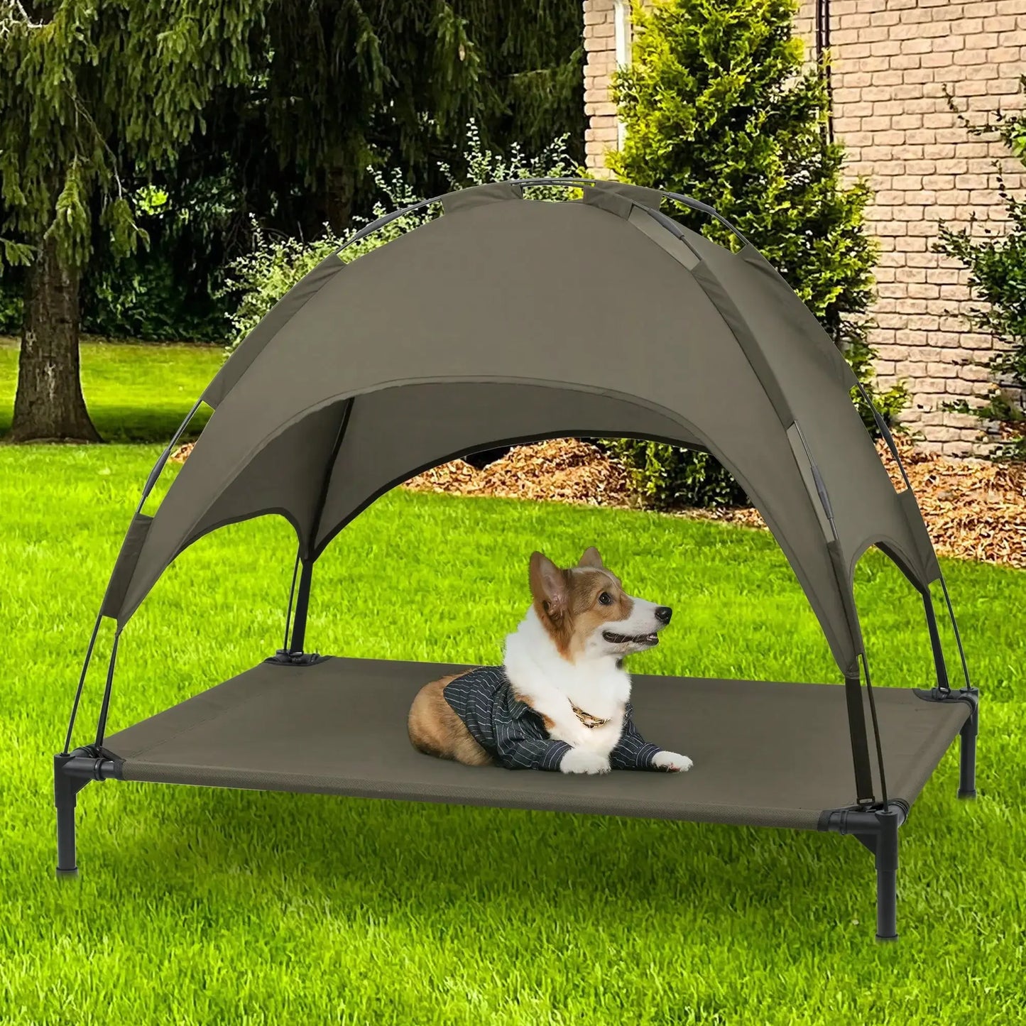 Elevated Dog Bed With Canopy, Outdoor Dog Cot With Removable Canopy Shade Tent, Portable Raised Pet Cot Cooling Bed For Dogs