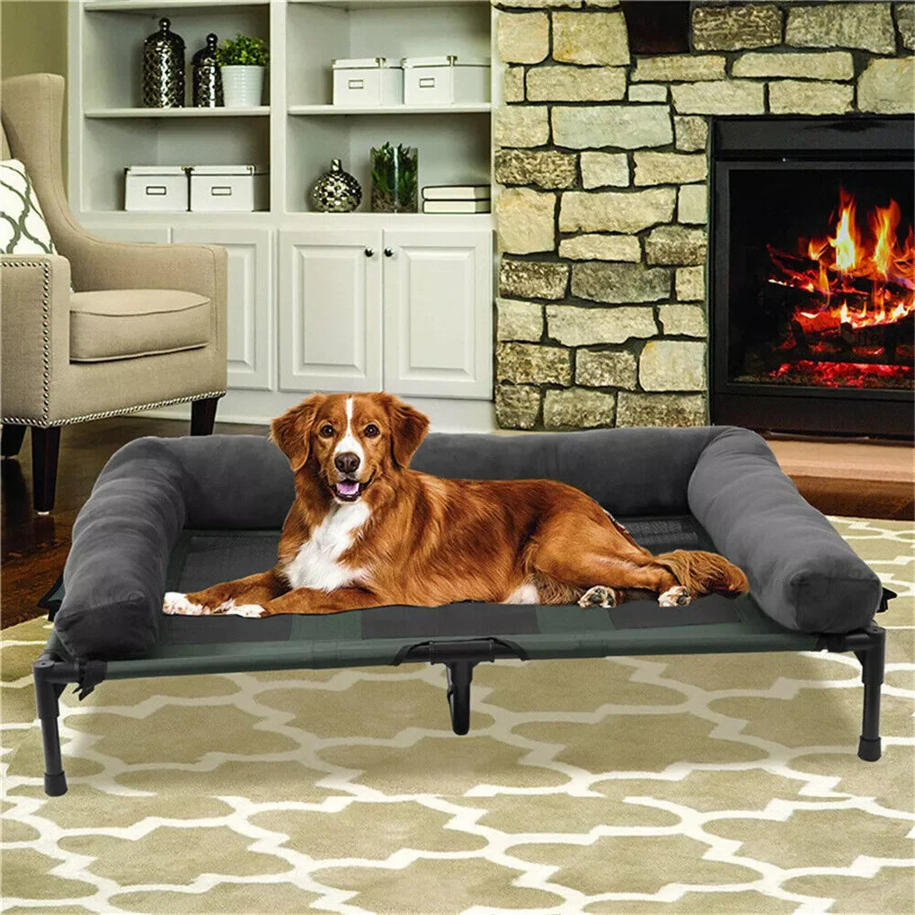 BINGOPAW Elevated Dog Bed Mesh Pet Cot with Detachable Plush Bolster Washable Raised Lounger for Indoor Outdoor Camping