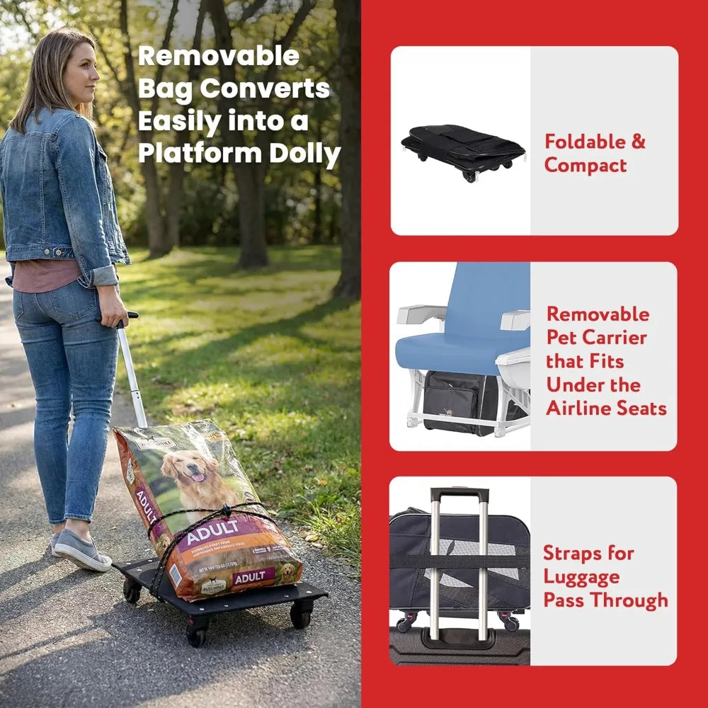 TSA Approved Dog Cat Carrier for Air Travel with Wheels Rolling 18x12x20inch Lightweight Portable Pet Cage for Plane Journey