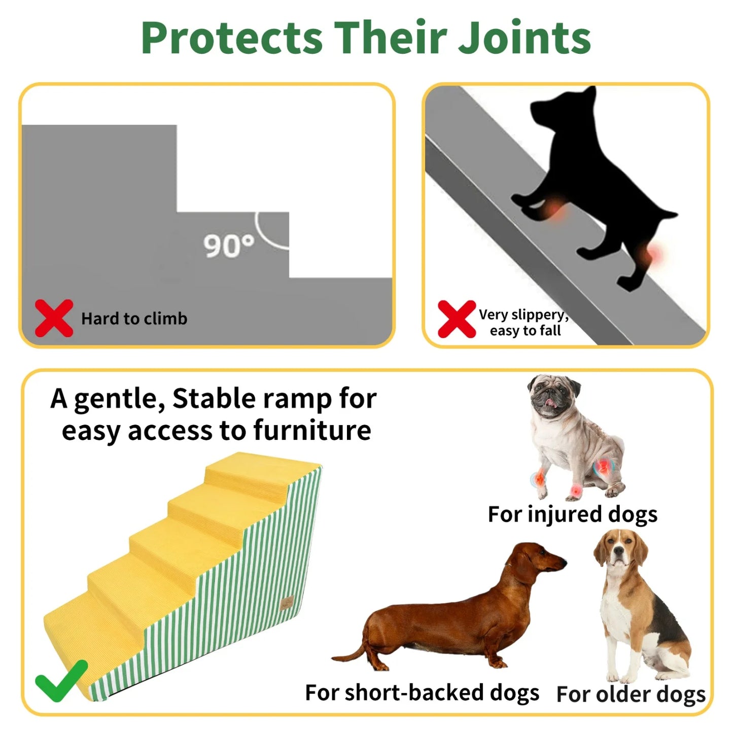 3/4/5 Dog Stairs for Bed Sofa Dog Steps High-Density Foam Dog Ramp Step Gentle Slope Washable Cover for Puppies & Senior Pets