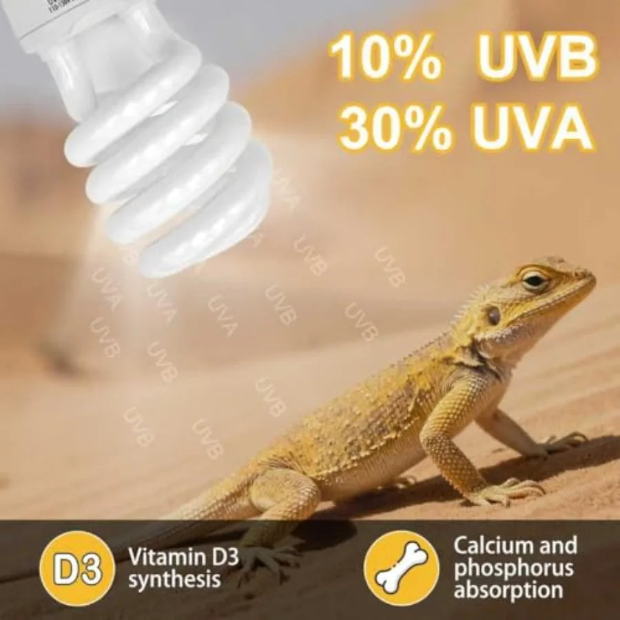 UVB Reptile Light, 10.0 26W UVA UVB Light for Reptiles, Spiral Compact Fluorescent UVB Bulb for Bearded Dragons Tortoise Lizard