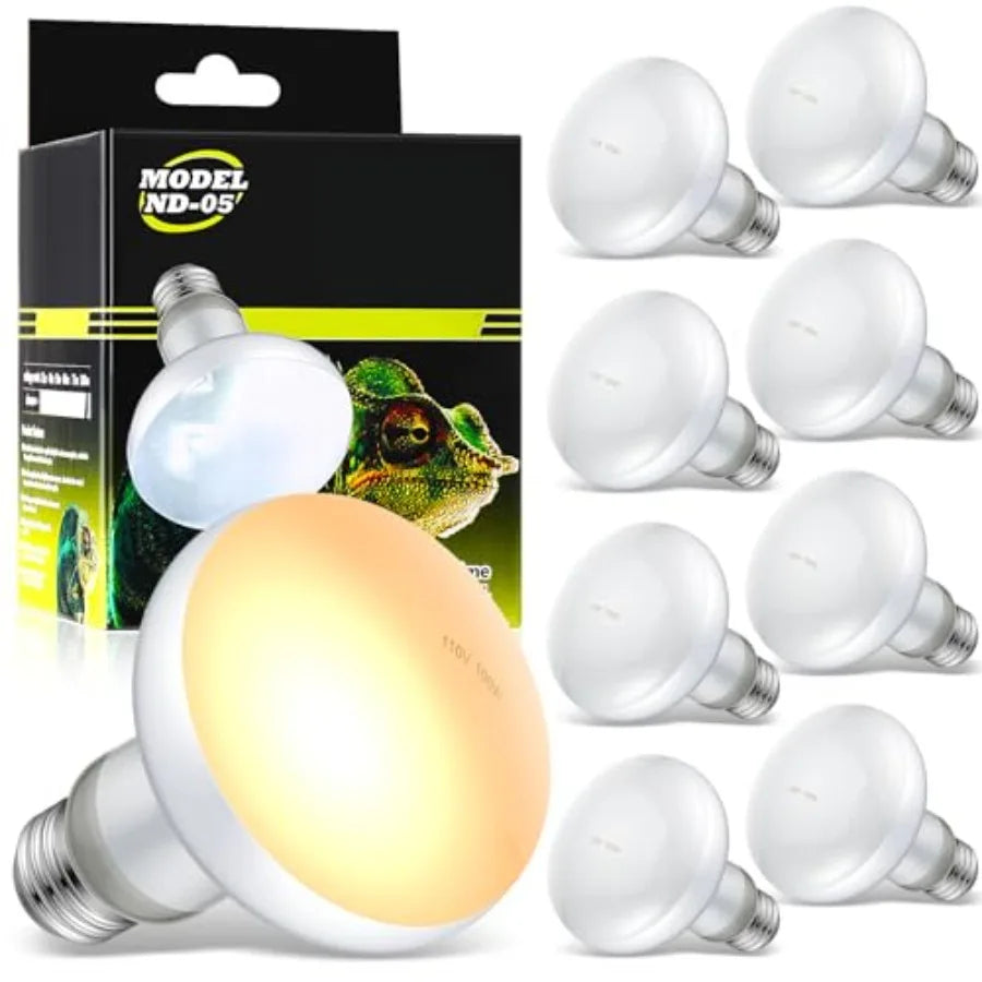 8 Pcs Reptile Heat Lamp Bulb, Reptile Basking Heat Light Bulb Uva Daylight for Bearded Dragon, Amphibian, Turtle, Lizard, Chick