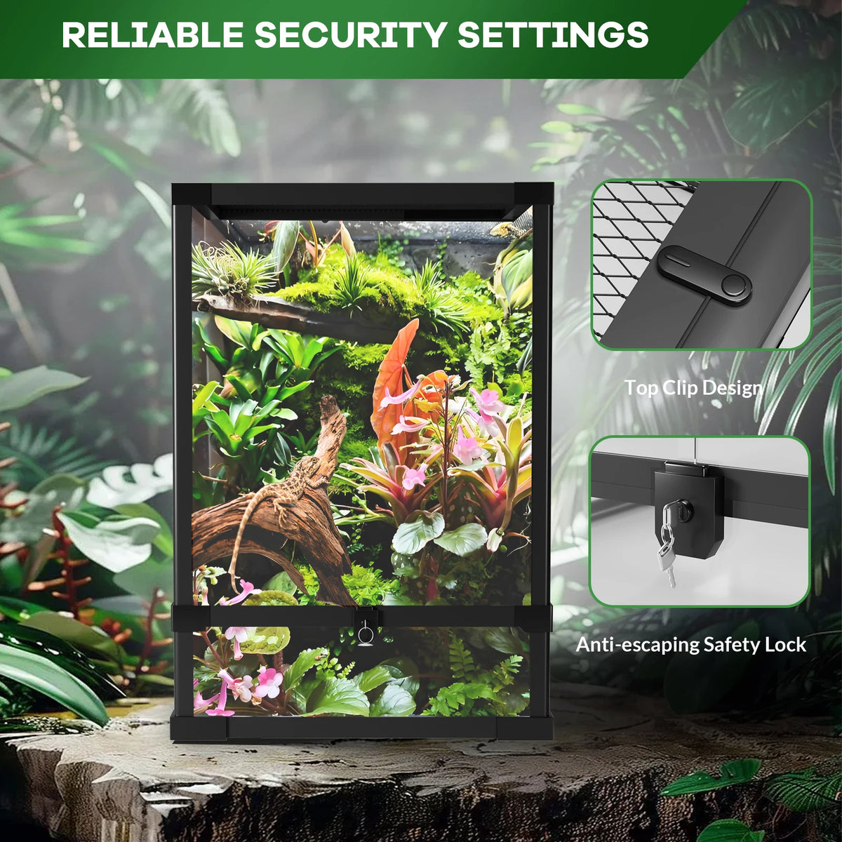 45 Gallon Reptile Vivarium, Reptile Tank, Snake Enclosure with Double Hinge Door & Top Screen Ventilation, Anti-Escape Transparent Reptile Enclosure for Bearded Dragon, Ball Python, Snake