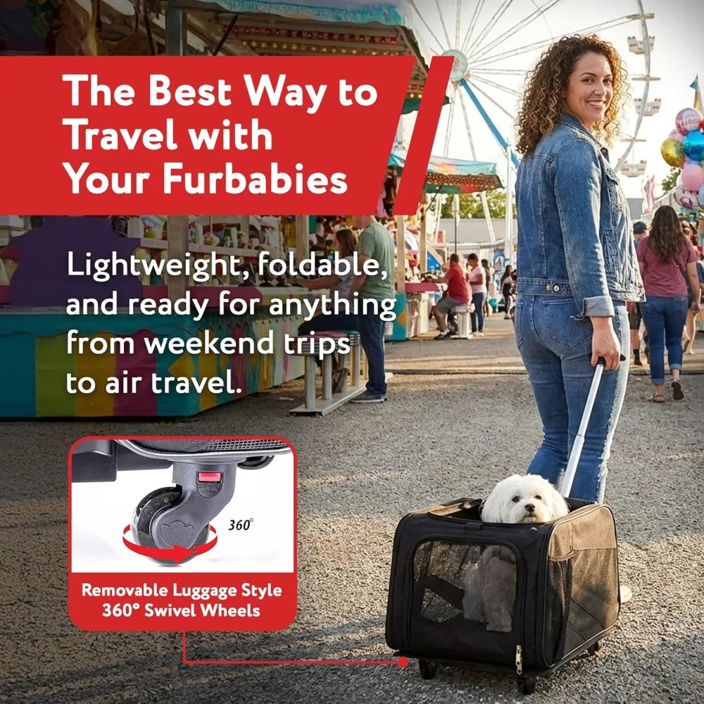 TSA Approved Dog Cat Carrier for Air Travel with Wheels Rolling 18x12x20inch Lightweight Portable Pet Cage for Plane Journey