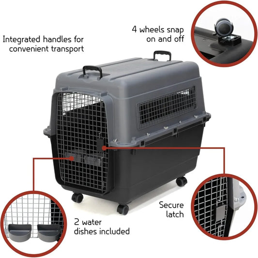 SportPet X-Large Travel Dog Kennel 32.25' Airline Compliant Durable Plastic with Removable Dividers Pet Carrier for Air Travel