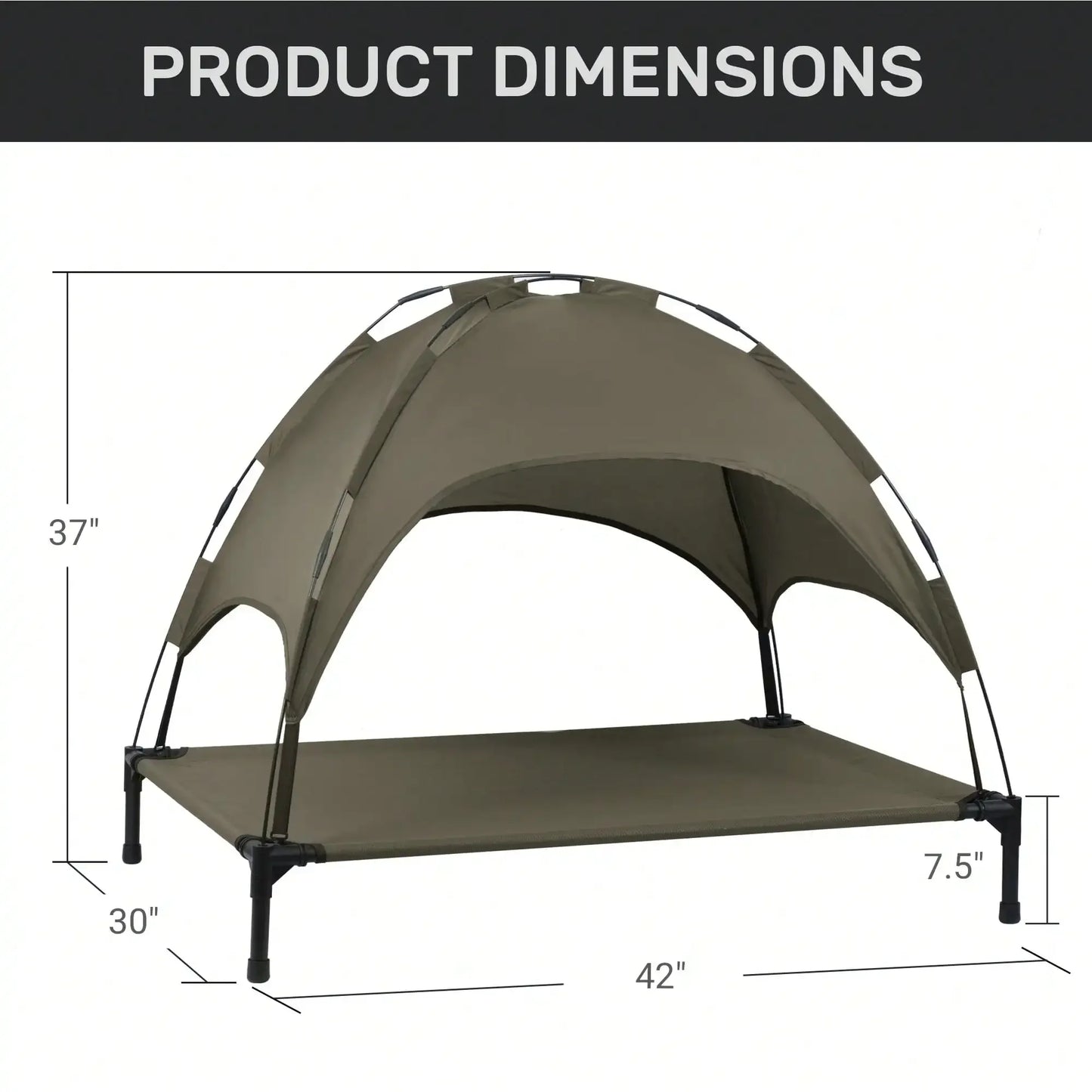 Elevated Dog Bed With Canopy, Outdoor Dog Cot With Removable Canopy Shade Tent, Portable Raised Pet Cot Cooling Bed For Dogs