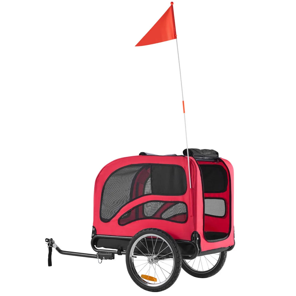 Dog Bike Trailer for Small Medium Large Dogs up to 100 lbs, Foldable Pet Bicycle Carrier with Quick Release Wheels, Universal Bike Coupler, Spacious Ventilated Cabin, Weather Cover, Safety Flag, Reflectors, Internal Leash for