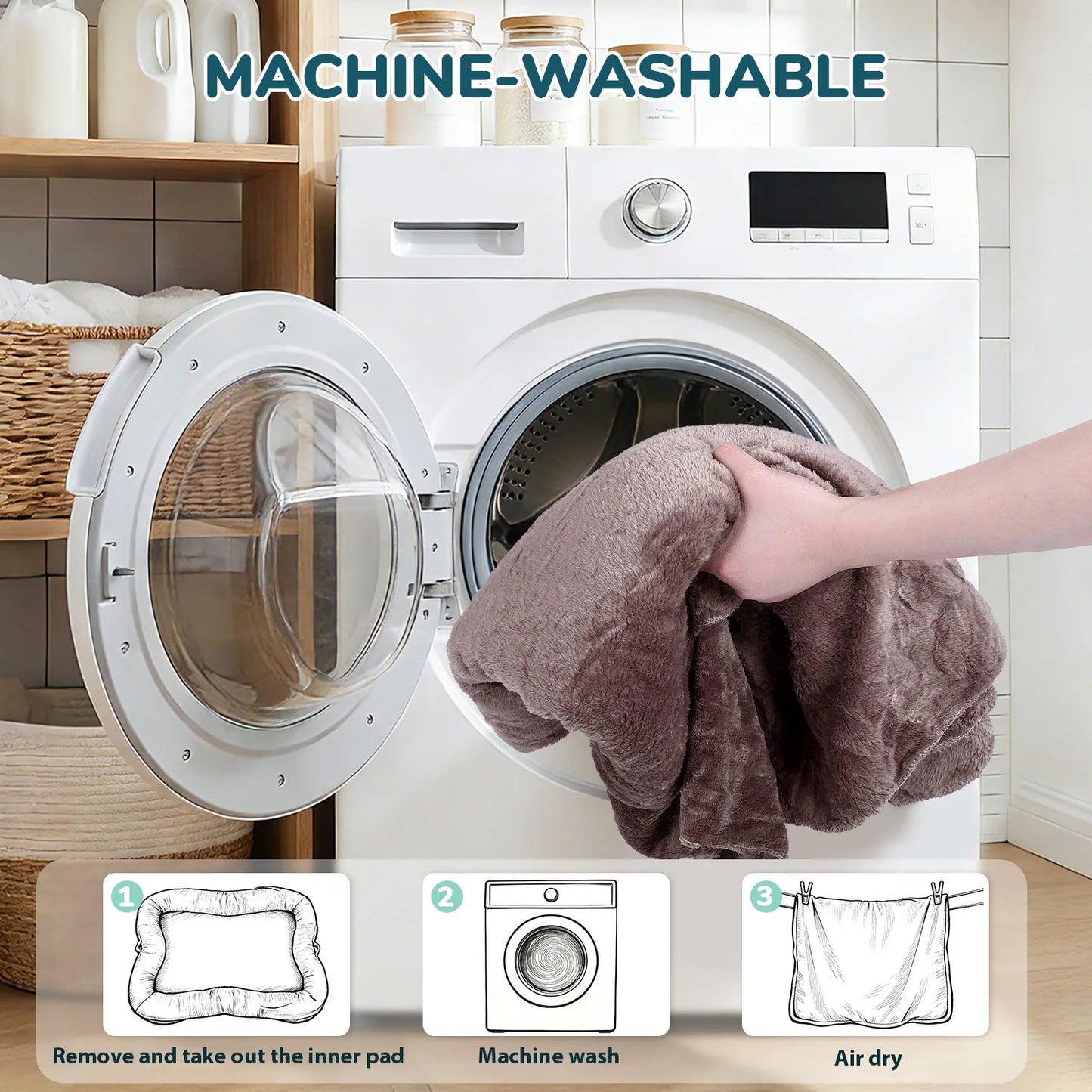 Portable Human Dog Bed Washable Large Size Non Slip Bottom Comfortable Plush Giant Size Dog Bed with Blanket and Pocket for Home
