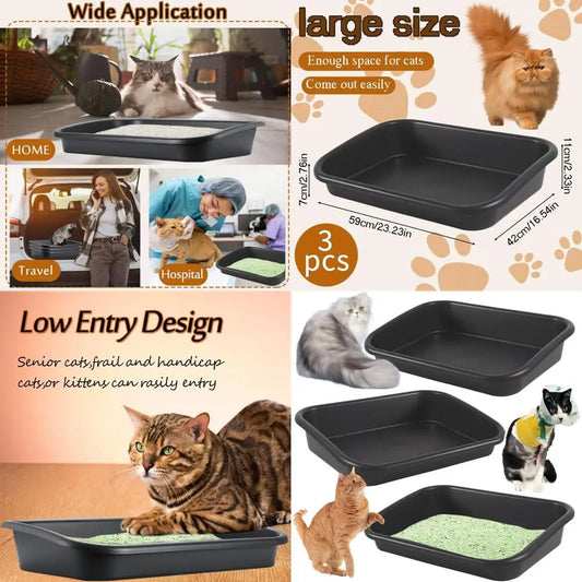Extra Large Low Entry Litter Box for Senior Cats, Easy Clean, Ideal for Disabled, Elderly, or Kittens