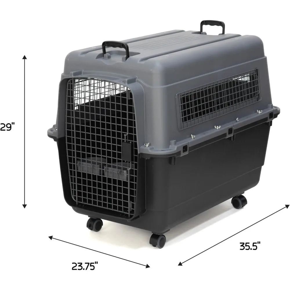 SportPet X-Large Travel Dog Kennel 32.25' Airline Compliant Durable Plastic with Removable Dividers Pet Carrier for Air Travel