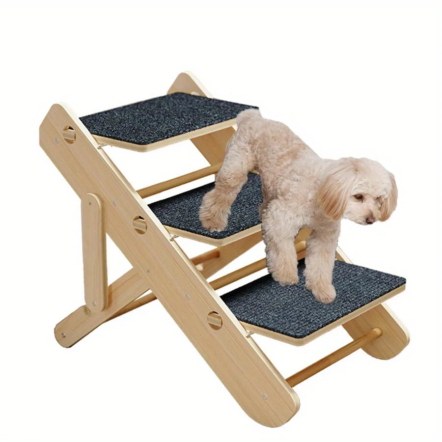 3-in-1 Foldable Pet Stairs & Ramp Adjustable Anti-Slip Cat/Dog Ladder for Beds/Couches Space-Saving Design Durable & Shed-Proof