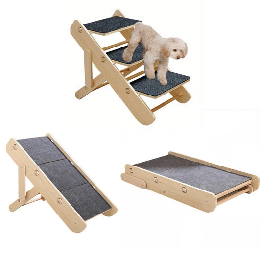 3-in-1 Foldable Pet Stairs & Ramp Adjustable Anti-Slip Cat/Dog Ladder for Beds/Couches Space-Saving Design Durable & Shed-Proof
