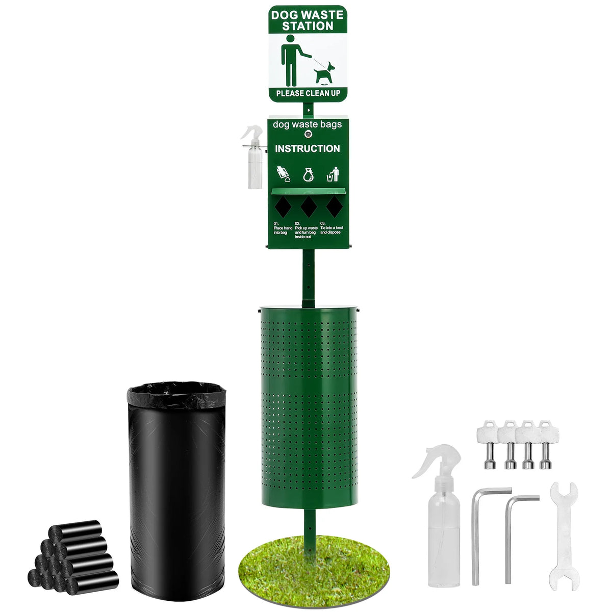 VEVOR Dog Waste Station with Hand Wash Bottle Commercial Dog Poop Station Bag Dispenser Dog Waste Disposal System for Outdoor