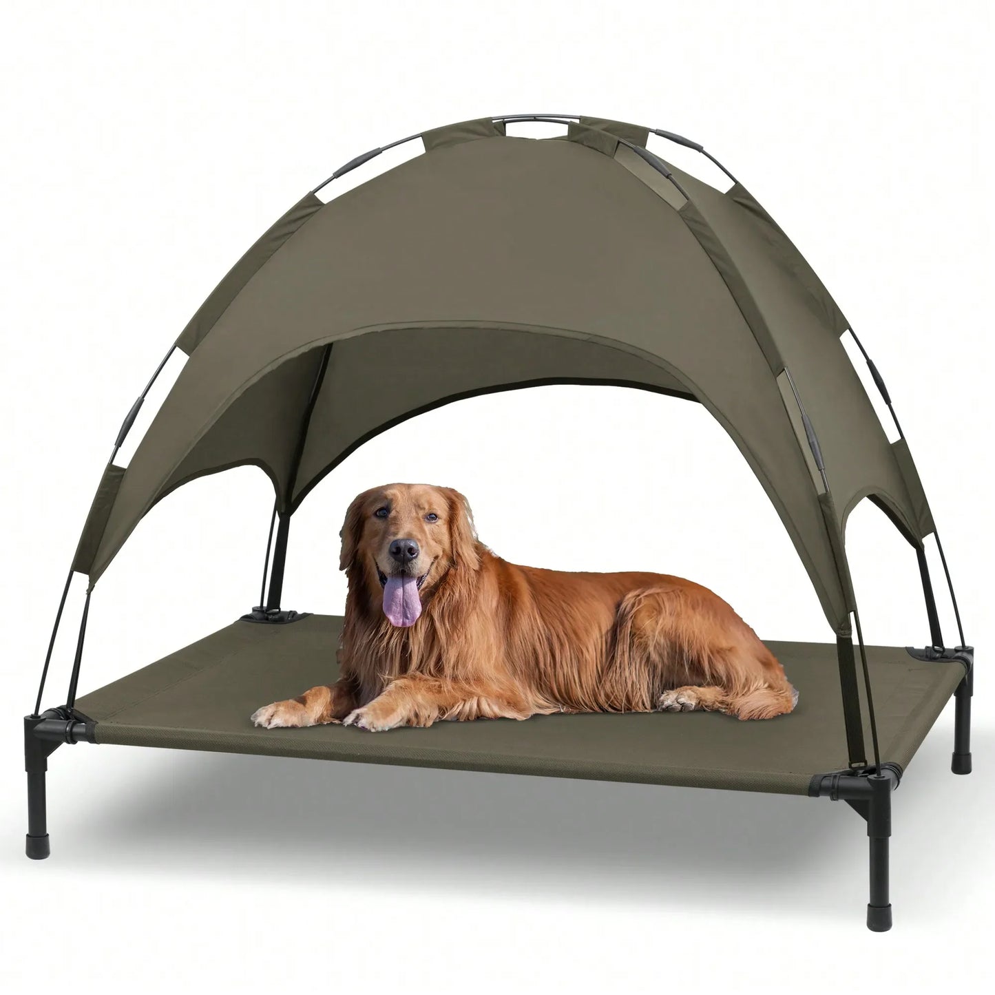 Elevated Dog Bed With Canopy, Outdoor Dog Cot With Removable Canopy Shade Tent, Portable Raised Pet Cot Cooling Bed For Dogs