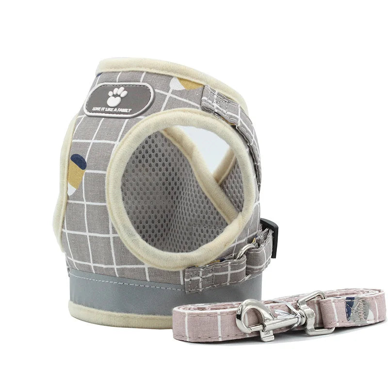 Nylon Puppy Harness Vest with Leash Breathable Reflective Pet Dogs Cats Harness for Chihuahua French Bulldog Collar Dog Supplies