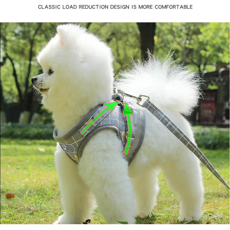 Nylon Puppy Harness Vest with Leash Breathable Reflective Pet Dogs Cats Harness for Chihuahua French Bulldog Collar Dog Supplies