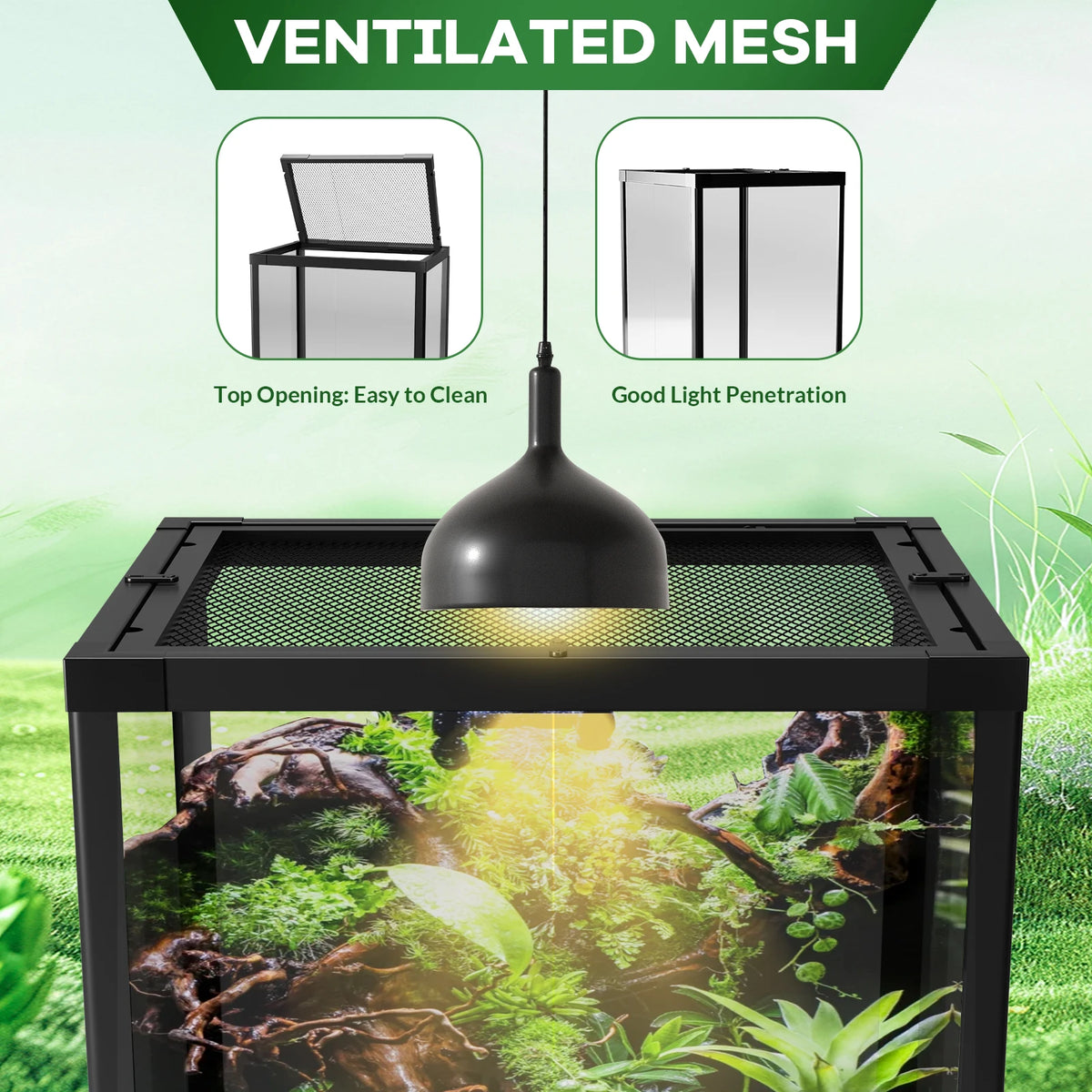 45 Gallon Reptile Vivarium, Reptile Tank, Snake Enclosure with Double Hinge Door & Top Screen Ventilation, Anti-Escape Transparent Reptile Enclosure for Bearded Dragon, Ball Python, Snake