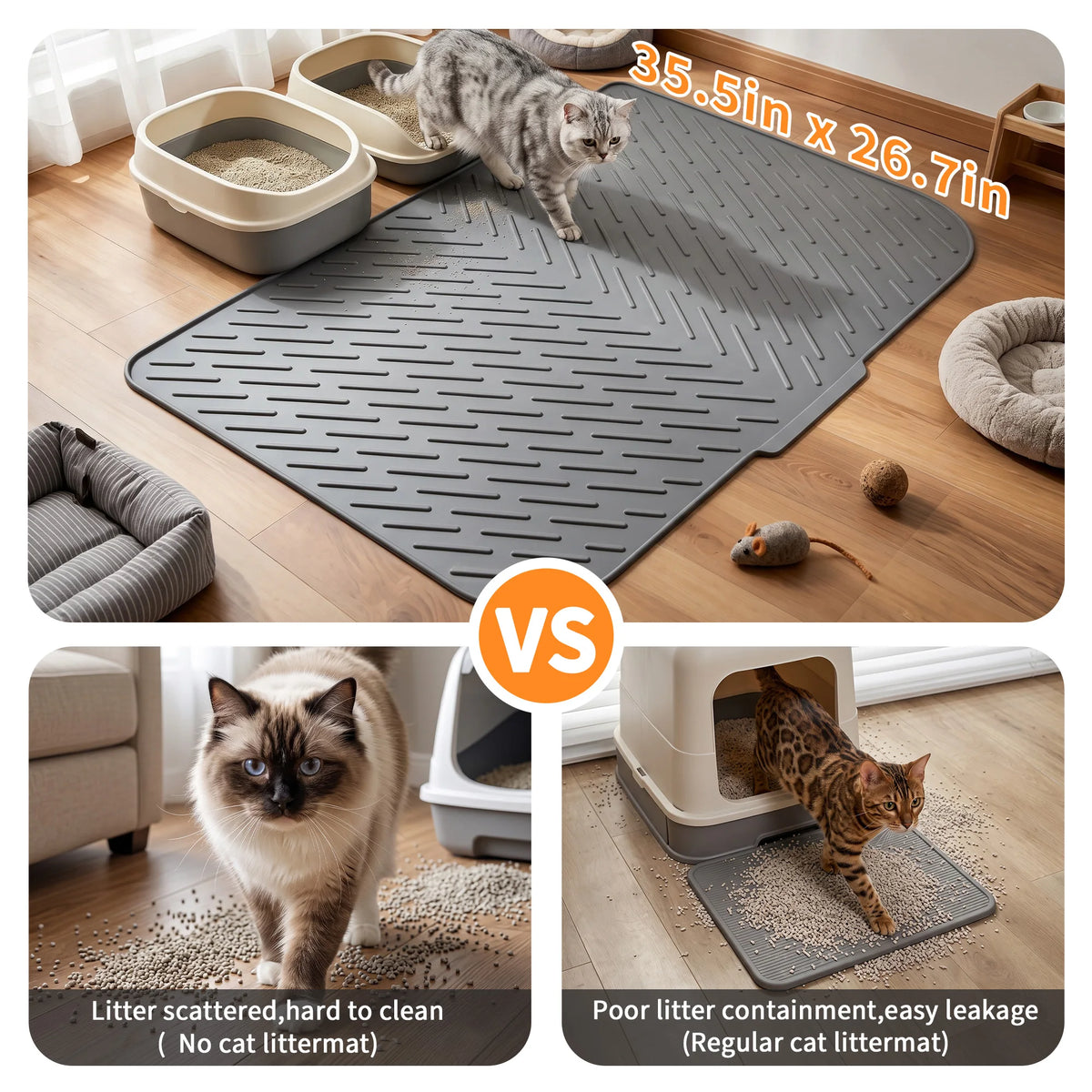 Large Cat Litter Mat Silicone Extra Large Multi-Cat Spill Proof Waterproof Non-Slip Durable Cat Litter Tray Mat for Multiple Cats