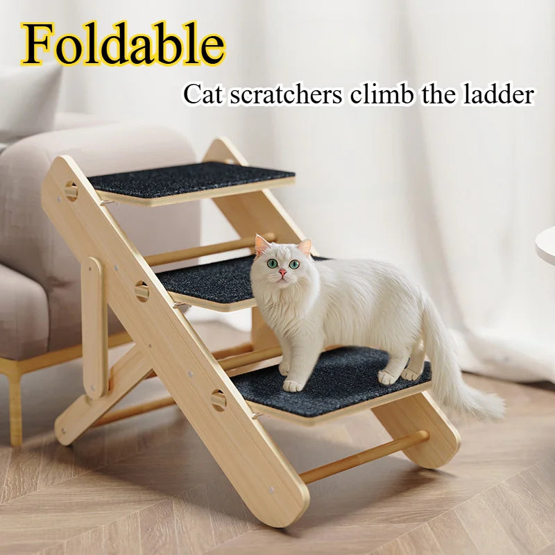 3-in-1 Foldable Pet Stairs & Ramp Adjustable Anti-Slip Cat/Dog Ladder for Beds/Couches Space-Saving Design Durable & Shed-Proof