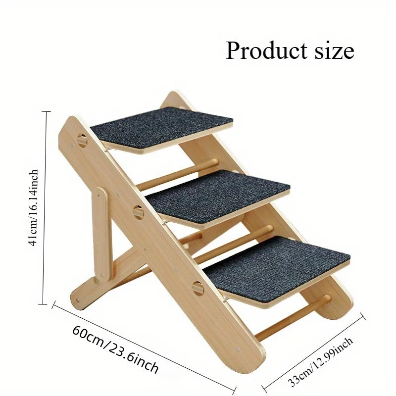 3-in-1 Foldable Pet Stairs & Ramp Adjustable Anti-Slip Cat/Dog Ladder for Beds/Couches Space-Saving Design Durable & Shed-Proof