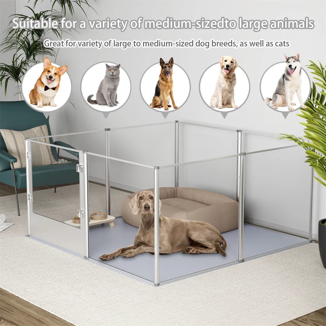 Unique Clear Acrylic Dog Whelping Pen Box Pet Playpen Rabbit Cage with Waterproof Floor Pad for Guinea Pigs,Hedgehogs,Hamsters