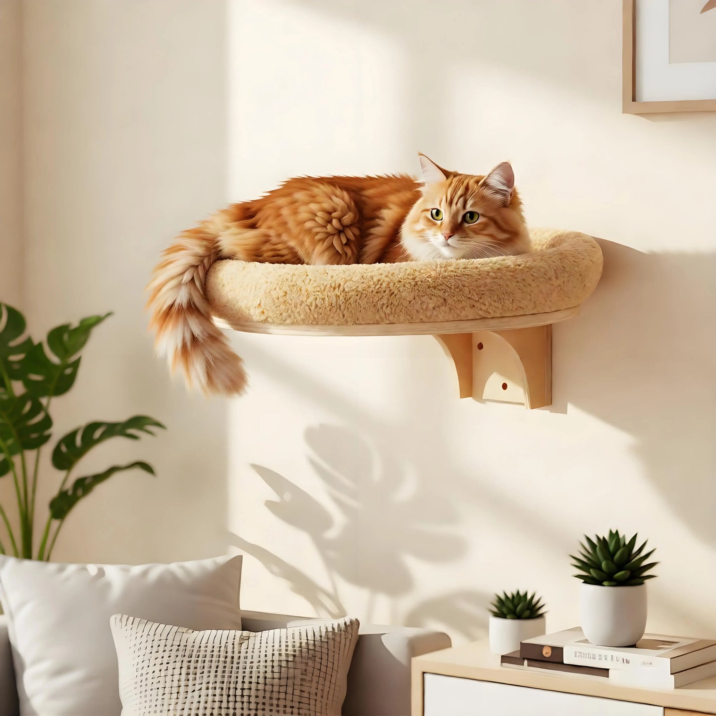 Cat Wall Mounted Solid Wooden Furniture Climbing Ladder and Cat Hammock with Scratching Post for Activity Indoor Cats Perches