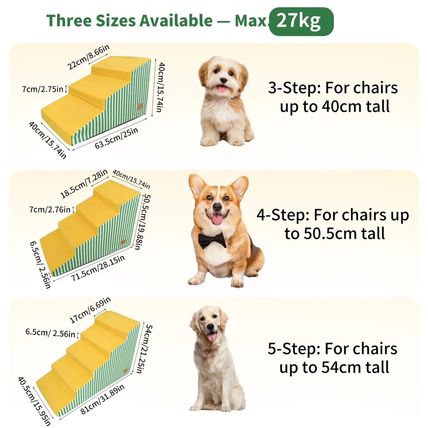 3/4/5 Dog Stairs for Bed Sofa Dog Steps High-Density Foam Dog Ramp Step Gentle Slope Washable Cover for Puppies & Senior Pets