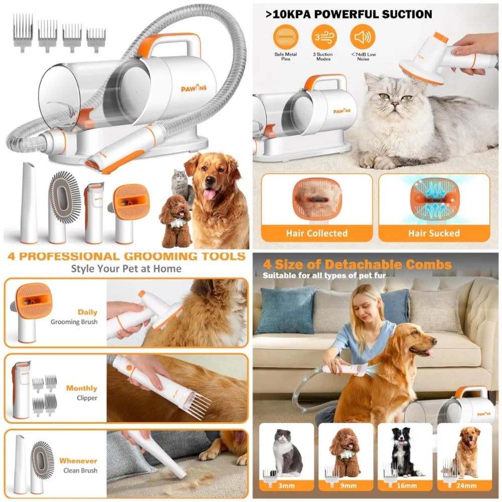 Pet Grooming Kit with Vacuum, All-in-1 Professional Deshedding Tools for Dogs & Cats - Low Noise Dogs