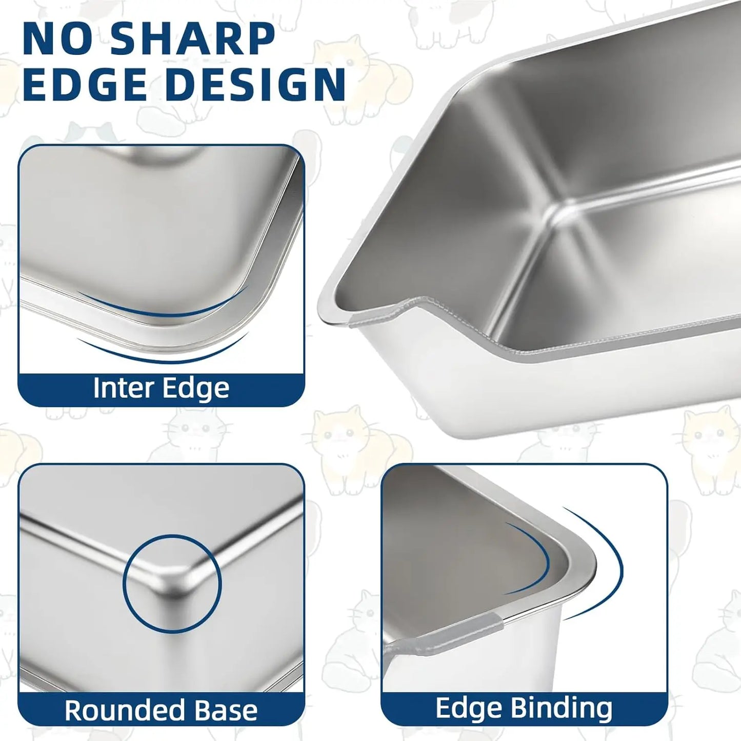 Low Entry Stainless Steel Cat Litter Box, Splash-Proof Hight Wall Metal Kitty Litter Box Kitten Toilet for Senior Arthr