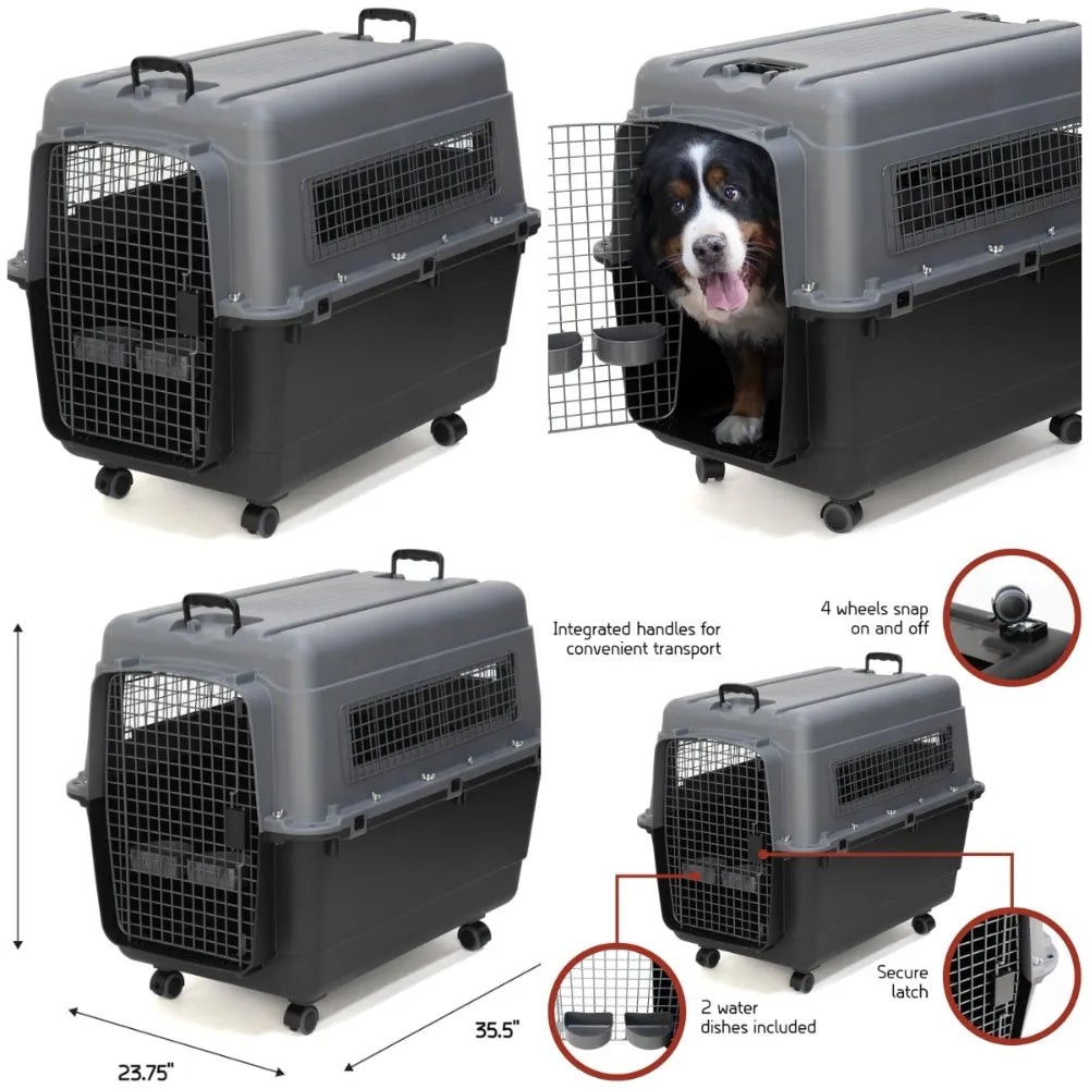 SportPet X-Large Travel Dog Kennel 32.25' Airline Compliant Durable Plastic with Removable Dividers Pet Carrier for Air Travel