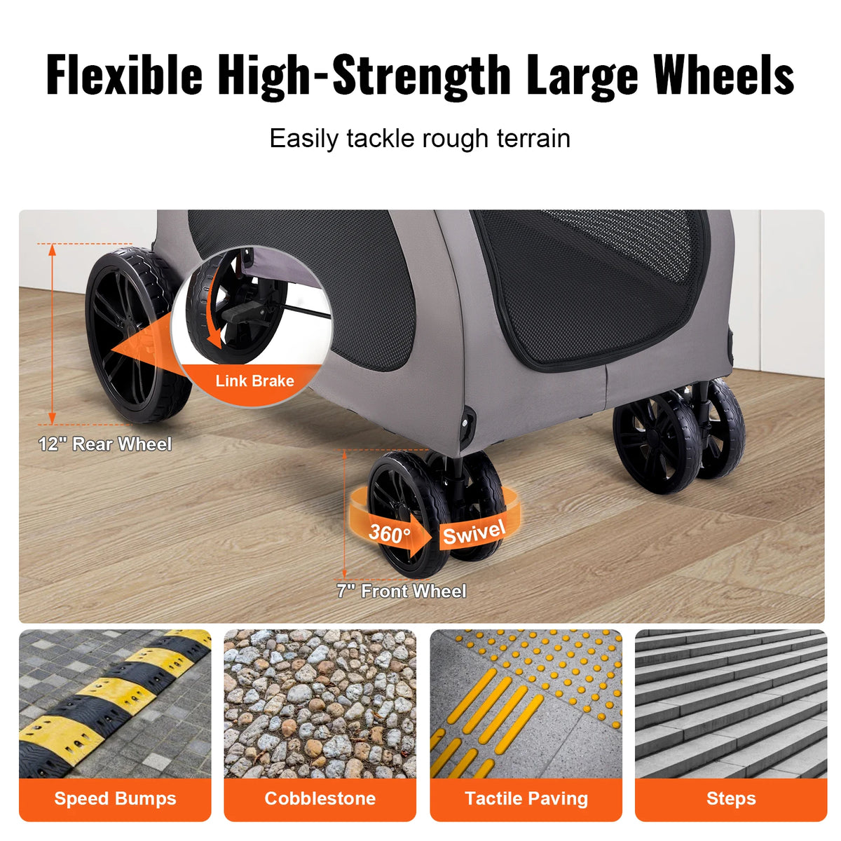 SucceBuy Pet Stroller Portable Puppy Stroller Carrier w/ Breathable Mesh Windows&Height-Adjustable Height Stroller for Cats Dogs