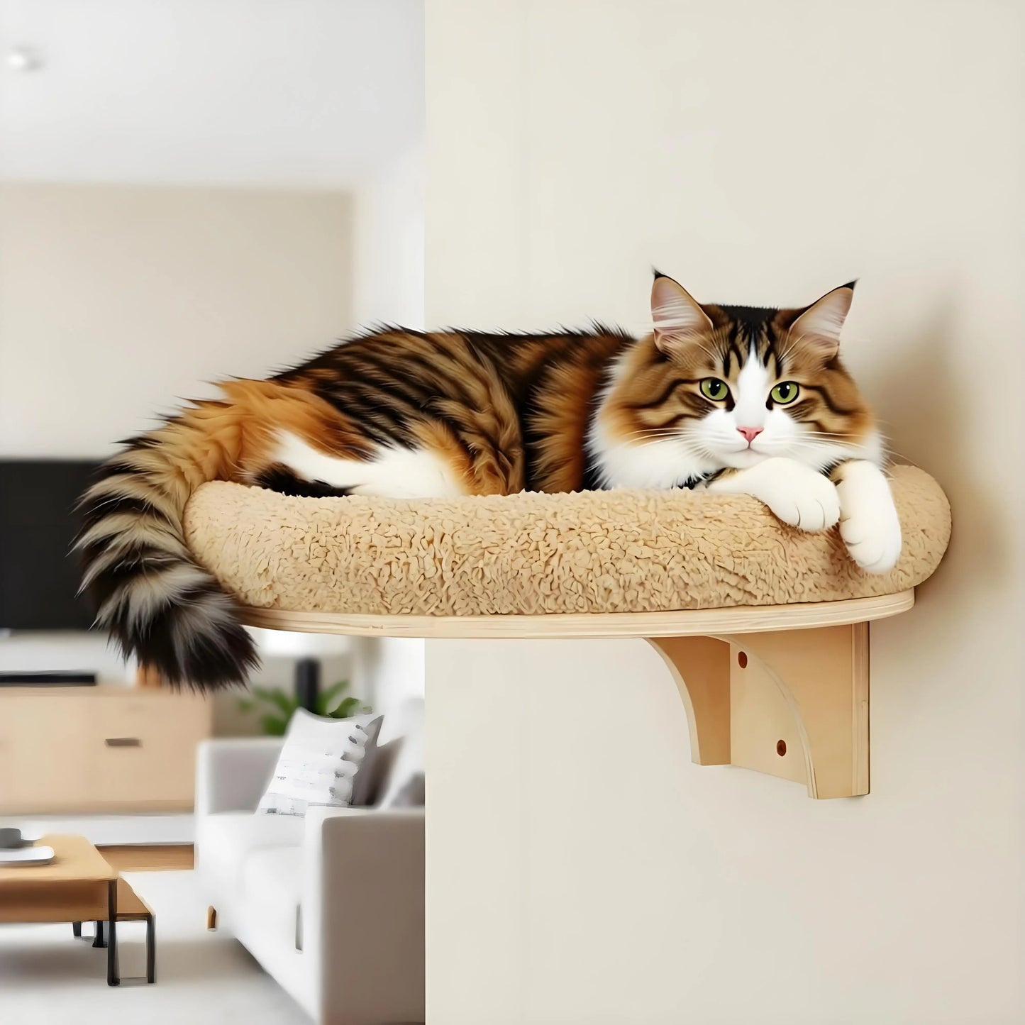 Cat Wall Mounted Solid Wooden Furniture Climbing Ladder and Cat Hammock with Scratching Post for Activity Indoor Cats Perches