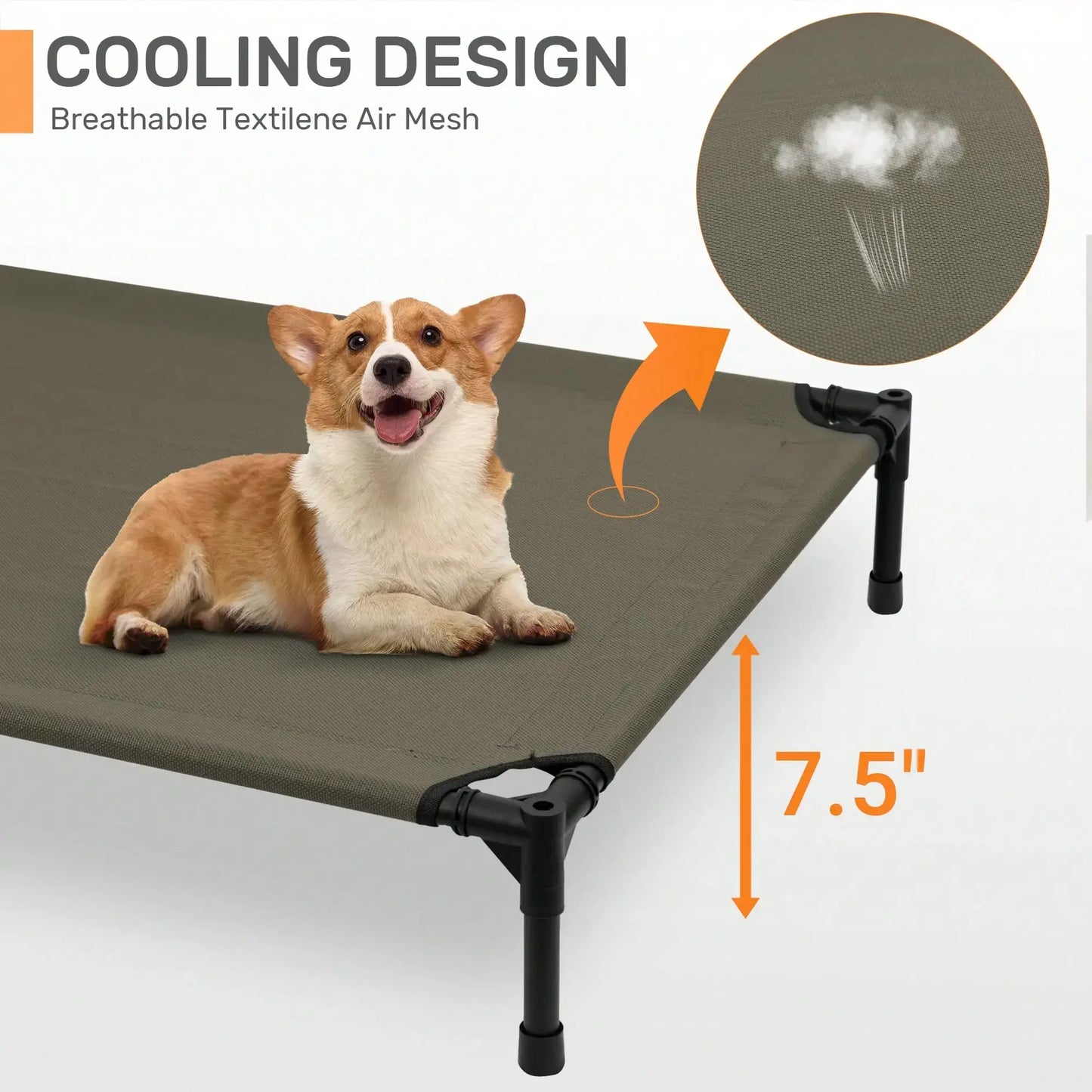Elevated Dog Bed With Canopy, Outdoor Dog Cot With Removable Canopy Shade Tent, Portable Raised Pet Cot Cooling Bed For Dogs