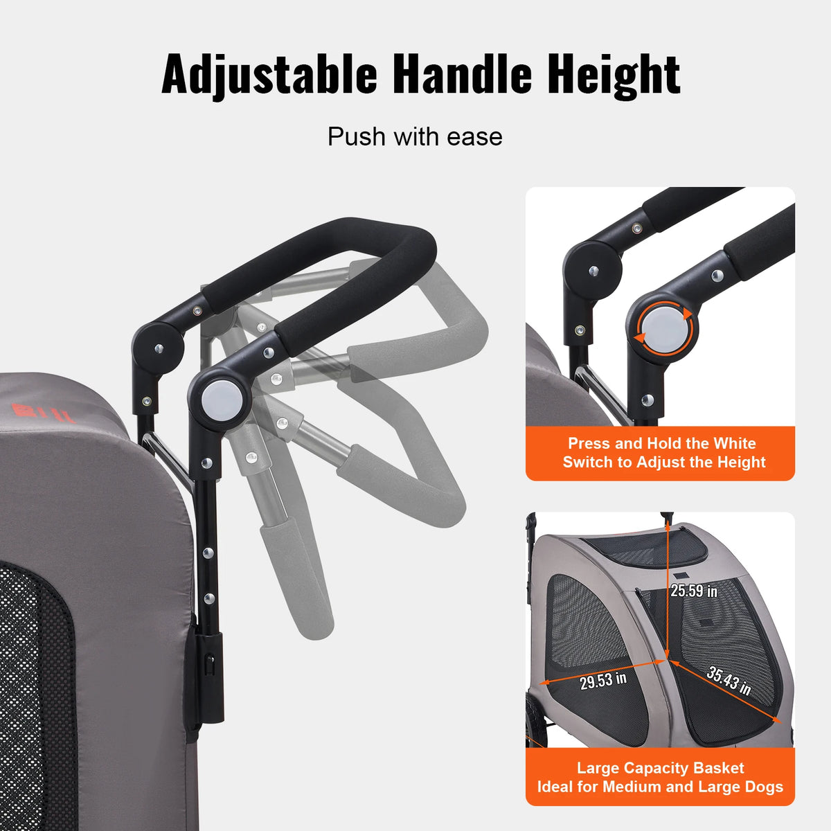 SucceBuy Pet Stroller Portable Puppy Stroller Carrier w/ Breathable Mesh Windows&Height-Adjustable Height Stroller for Cats Dogs