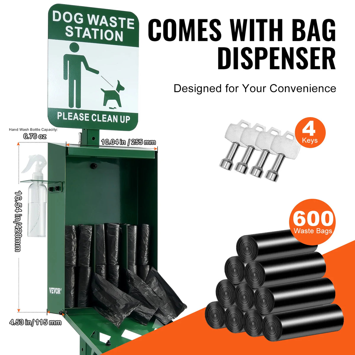 VEVOR Dog Waste Station with Hand Wash Bottle Commercial Dog Poop Station Bag Dispenser Dog Waste Disposal System for Outdoor