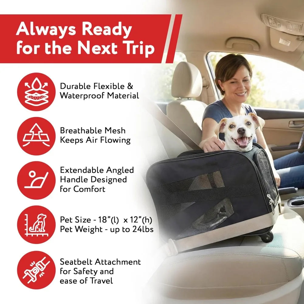 TSA Approved Dog Cat Carrier for Air Travel with Wheels Rolling 18x12x20inch Lightweight Portable Pet Cage for Plane Journey
