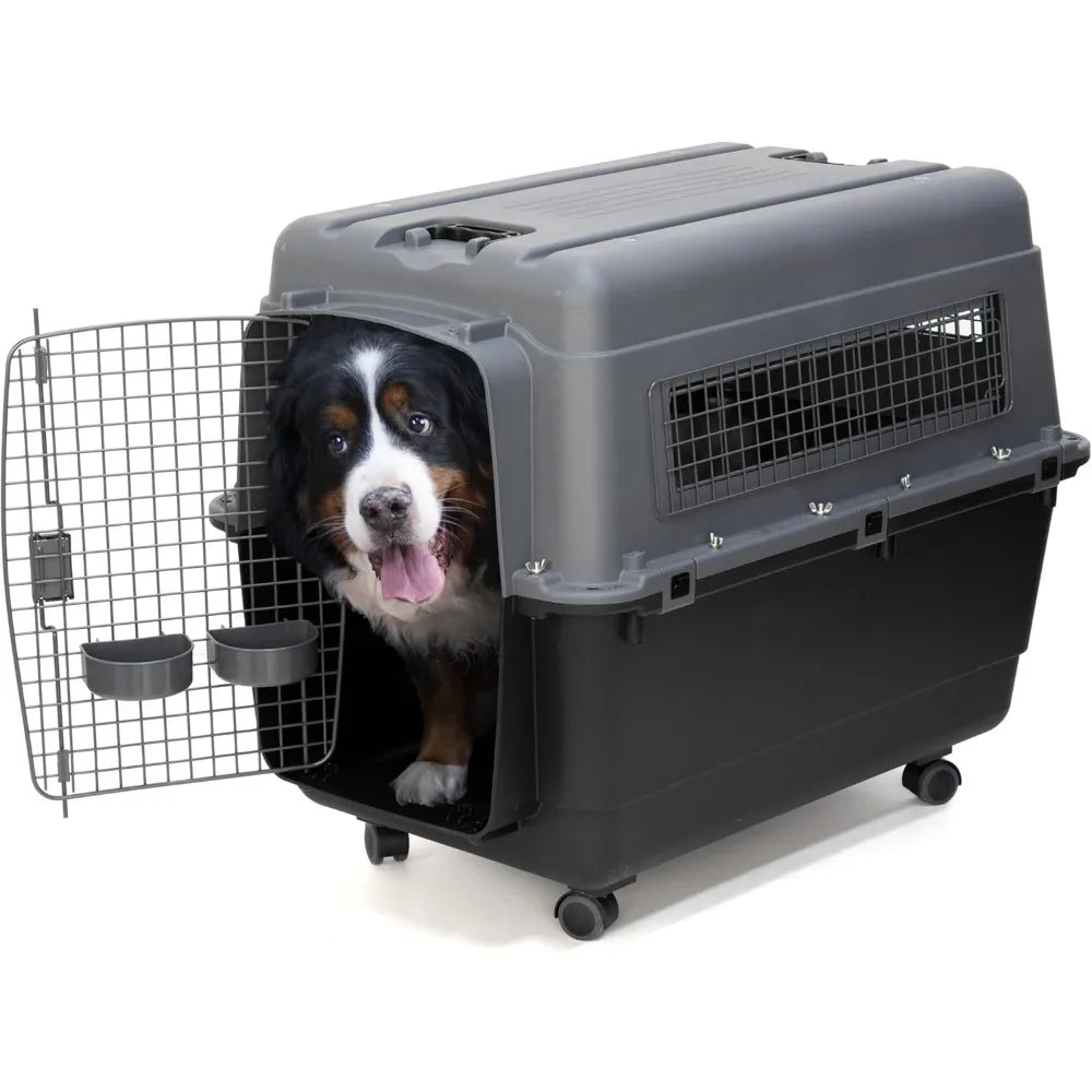 SportPet X-Large Travel Dog Kennel 32.25' Airline Compliant Durable Plastic with Removable Dividers Pet Carrier for Air Travel